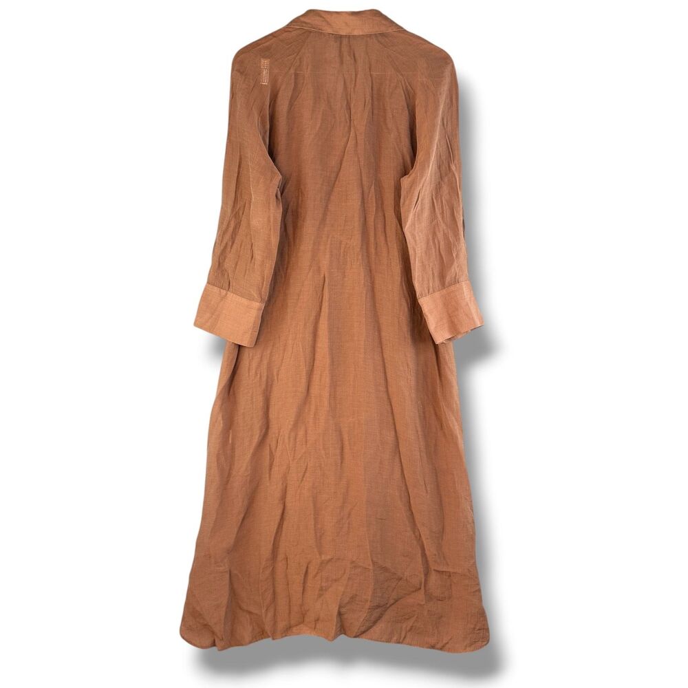 Zara Linen Shirt Midi Dress Relaxed Legalook Earthy Natural Minimalist Brown L - Picture 3 of 6